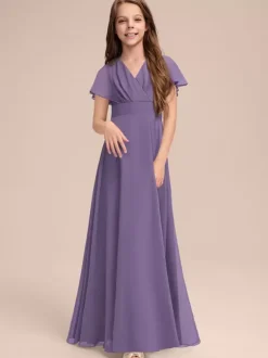 White Flower Girl Dresses Special Occasion Dresses Sage Chiffon Short Sleeves V-Neck Flower Girl Dresses
