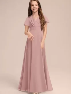 White Flower Girl Dresses Special Occasion Dresses Sage Chiffon Short Sleeves V-Neck Flower Girl Dresses