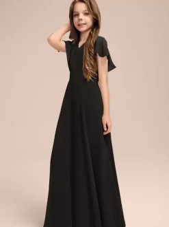 White Flower Girl Dresses Special Occasion Dresses Sage Chiffon Short Sleeves V-Neck Flower Girl Dresses