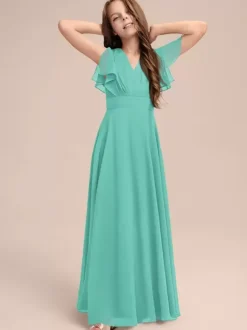 White Flower Girl Dresses Special Occasion Dresses Sage Chiffon Short Sleeves V-Neck Flower Girl Dresses