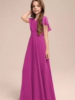White Flower Girl Dresses Special Occasion Dresses Sage Chiffon Short Sleeves V-Neck Flower Girl Dresses