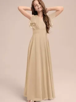 White Flower Girl Dresses Special Occasion Dresses Sage Chiffon Short Sleeves V-Neck Flower Girl Dresses