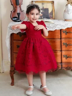 White Flower Girl Dresses Special Occasion Dresses White Lace Short Sleeves Square Neck Flower Girl Dresses
