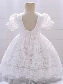 White Flower Girl Dresses Special Occasion Dresses White Lace Short Sleeves Square Neck Flower Girl Dresses