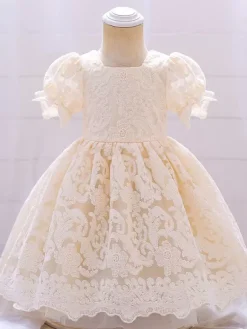White Flower Girl Dresses Special Occasion Dresses White Lace Short Sleeves Square Neck Flower Girl Dresses