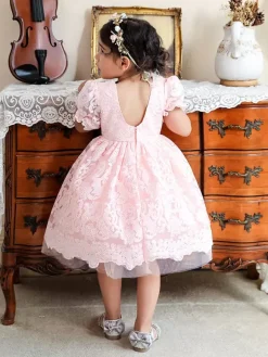 White Flower Girl Dresses Special Occasion Dresses White Lace Short Sleeves Square Neck Flower Girl Dresses
