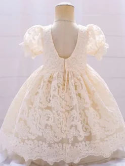 White Flower Girl Dresses Special Occasion Dresses White Lace Short Sleeves Square Neck Flower Girl Dresses