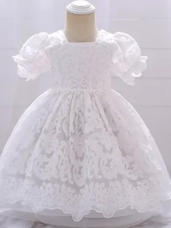 White Flower Girl Dresses Special Occasion Dresses White Lace Short Sleeves Square Neck Flower Girl Dresses