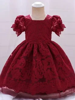 White Flower Girl Dresses Special Occasion Dresses White Lace Short Sleeves Square Neck Flower Girl Dresses