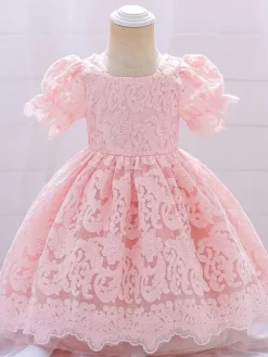 White Flower Girl Dresses Special Occasion Dresses White Lace Short Sleeves Square Neck Flower Girl Dresses