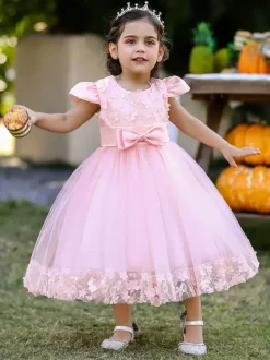 White Flower Girl Dresses Special Occasion Dresses Burgundy Lace Short Sleeves Jewel Neck Flower Girl Dresses