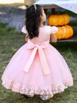 White Flower Girl Dresses Special Occasion Dresses Burgundy Lace Short Sleeves Jewel Neck Flower Girl Dresses