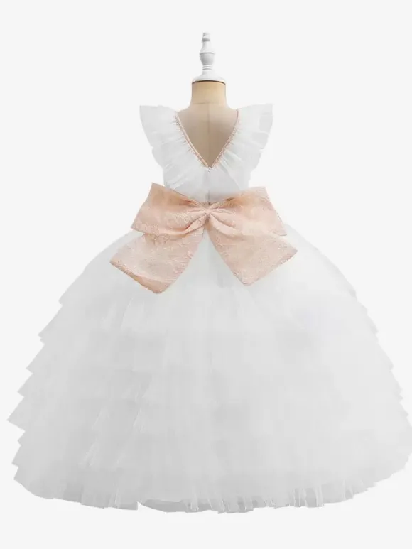 White Flower Girl Dresses Special Occasion Dresses White Tulle Sleeveless V-Neck Flower Girl Dresses