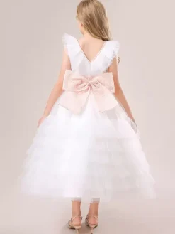 White Flower Girl Dresses Special Occasion Dresses White Tulle Sleeveless V-Neck Flower Girl Dresses