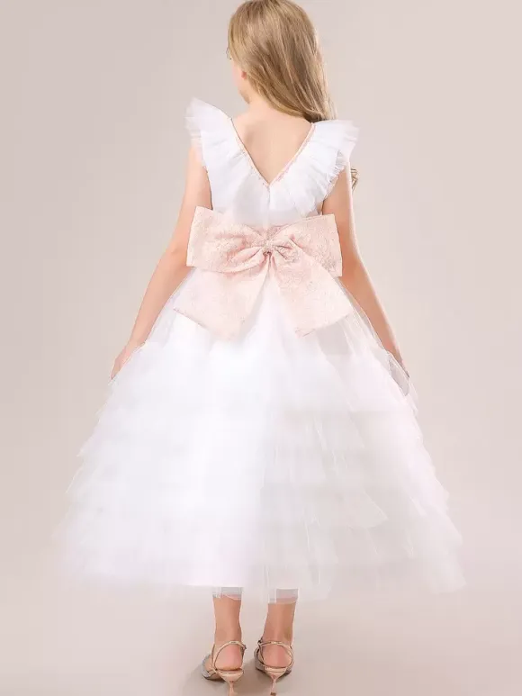White Flower Girl Dresses Special Occasion Dresses White Tulle Sleeveless V-Neck Flower Girl Dresses