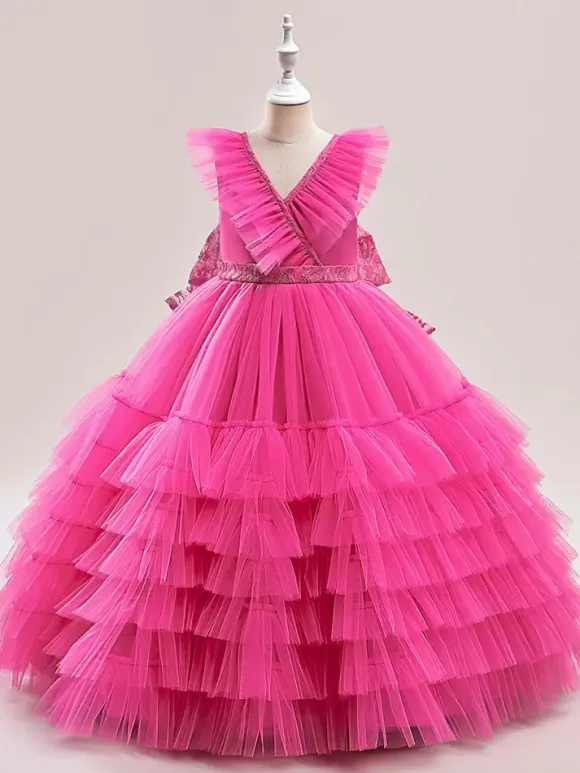 White Flower Girl Dresses Special Occasion Dresses White Tulle Sleeveless V-Neck Flower Girl Dresses