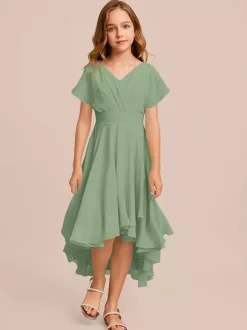 White Flower Girl Dresses Special Occasion Dresses Mint Green Chiffon Short Sleeves V-Neck Flower Girl Dresses