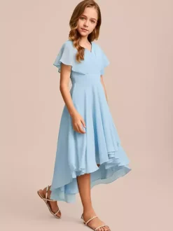 White Flower Girl Dresses Special Occasion Dresses Mint Green Chiffon Short Sleeves V-Neck Flower Girl Dresses