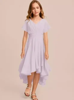 White Flower Girl Dresses Special Occasion Dresses Mint Green Chiffon Short Sleeves V-Neck Flower Girl Dresses