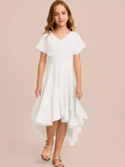 White Flower Girl Dresses Special Occasion Dresses Mint Green Chiffon Short Sleeves V-Neck Flower Girl Dresses