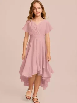 White Flower Girl Dresses Special Occasion Dresses Mint Green Chiffon Short Sleeves V-Neck Flower Girl Dresses