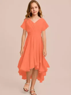 White Flower Girl Dresses Special Occasion Dresses Mint Green Chiffon Short Sleeves V-Neck Flower Girl Dresses