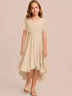 White Flower Girl Dresses Special Occasion Dresses Mint Green Chiffon Short Sleeves V-Neck Flower Girl Dresses