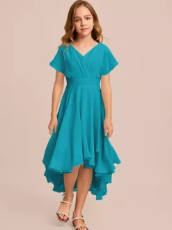 White Flower Girl Dresses Special Occasion Dresses Mint Green Chiffon Short Sleeves V-Neck Flower Girl Dresses