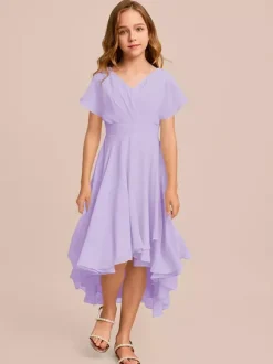 White Flower Girl Dresses Special Occasion Dresses Mint Green Chiffon Short Sleeves V-Neck Flower Girl Dresses
