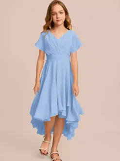 White Flower Girl Dresses Special Occasion Dresses Mint Green Chiffon Short Sleeves V-Neck Flower Girl Dresses