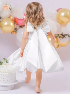 White Flower Girl Dresses Special Occasion Dresses White Satin Fabric Sleeveless Square Neck Flower Girl Dresses