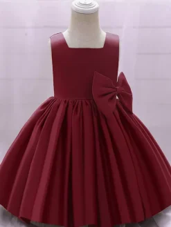 White Flower Girl Dresses Special Occasion Dresses White Satin Fabric Sleeveless Square Neck Flower Girl Dresses