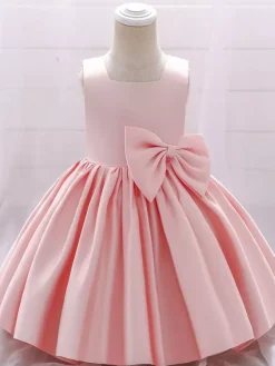White Flower Girl Dresses Special Occasion Dresses White Satin Fabric Sleeveless Square Neck Flower Girl Dresses