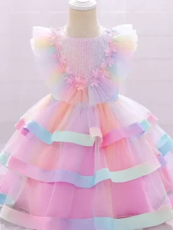 White Flower Girl Dresses Special Occasion Dresses Pink Lace Short Sleeves Jewel Neck Flower Girl Dresses