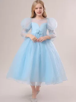 White Flower Girl Dresses Special Occasion Dresses Yellow Lace Long Sleeves Jewel Neck Flower Girl Dresses