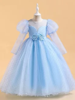 White Flower Girl Dresses Special Occasion Dresses Yellow Lace Long Sleeves Jewel Neck Flower Girl Dresses