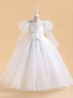 White Flower Girl Dresses Special Occasion Dresses Yellow Lace Long Sleeves Jewel Neck Flower Girl Dresses