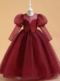 White Flower Girl Dresses Special Occasion Dresses Yellow Lace Long Sleeves Jewel Neck Flower Girl Dresses