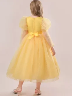 White Flower Girl Dresses Special Occasion Dresses Yellow Lace Long Sleeves Jewel Neck Flower Girl Dresses