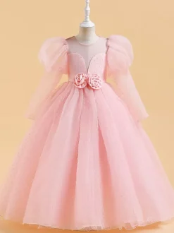 White Flower Girl Dresses Special Occasion Dresses Yellow Lace Long Sleeves Jewel Neck Flower Girl Dresses