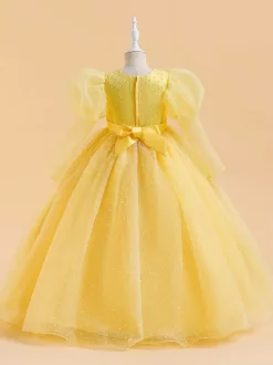 White Flower Girl Dresses Special Occasion Dresses Yellow Lace Long Sleeves Jewel Neck Flower Girl Dresses