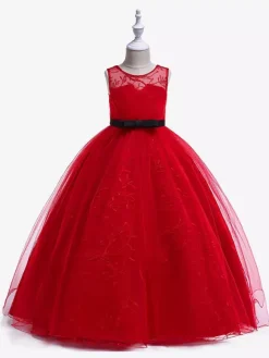 White Flower Girl Dresses Special Occasion Dresses Red Lace Sleeveless Jewel Neck Flower Girl Dresses