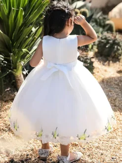 White Flower Girl Dresses Special Occasion Dresses Yellow Lace Sleeveless Square Neck Flower Girl Dresses