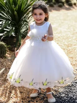 White Flower Girl Dresses Special Occasion Dresses Yellow Lace Sleeveless Square Neck Flower Girl Dresses