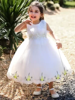 White Flower Girl Dresses Special Occasion Dresses Yellow Lace Sleeveless Square Neck Flower Girl Dresses