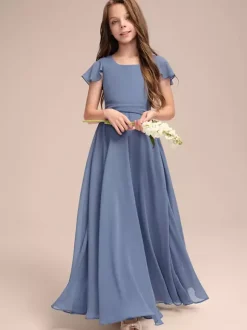 White Flower Girl Dresses Special Occasion Dresses Blue Chiffon Short Sleeves Jewel Neck Flower Girl Dresses