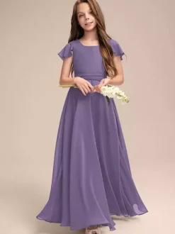 White Flower Girl Dresses Special Occasion Dresses Blue Chiffon Short Sleeves Jewel Neck Flower Girl Dresses