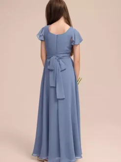 White Flower Girl Dresses Special Occasion Dresses Blue Chiffon Short Sleeves Jewel Neck Flower Girl Dresses