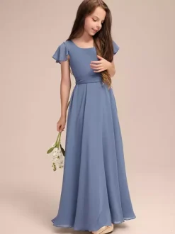 White Flower Girl Dresses Special Occasion Dresses Blue Chiffon Short Sleeves Jewel Neck Flower Girl Dresses