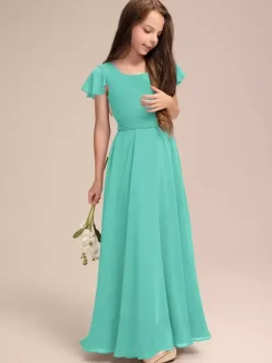 White Flower Girl Dresses Special Occasion Dresses Blue Chiffon Short Sleeves Jewel Neck Flower Girl Dresses